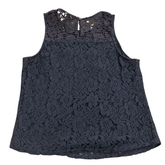 Daytrip Blue Crochet Floral Lace Mock Neck Bling Tank Top Women's Size Large - Picture 7 of 7